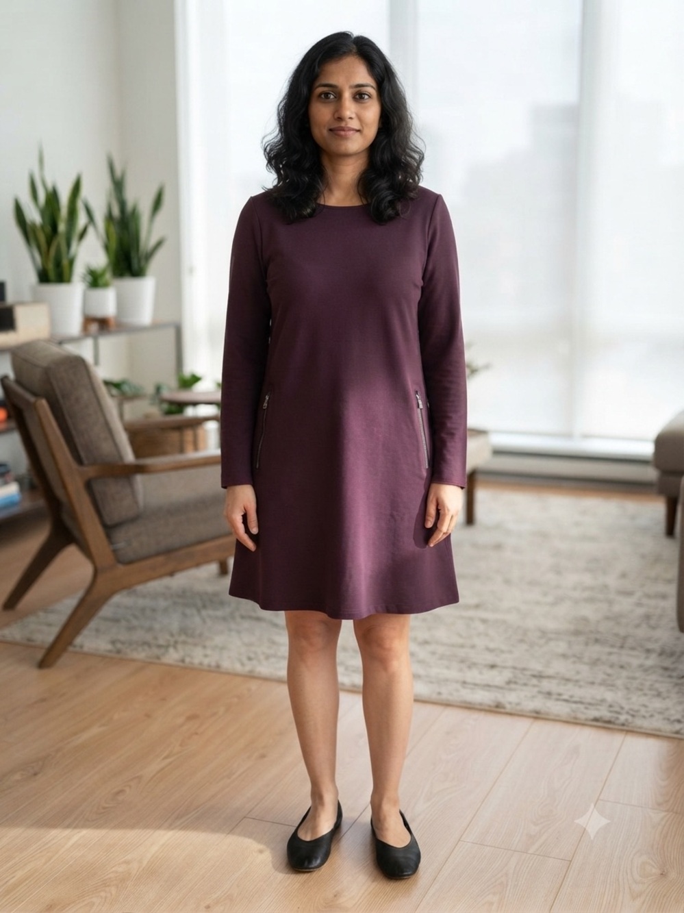 GAP Plum Long Sleeve Shift Dress with Front Zips sz14